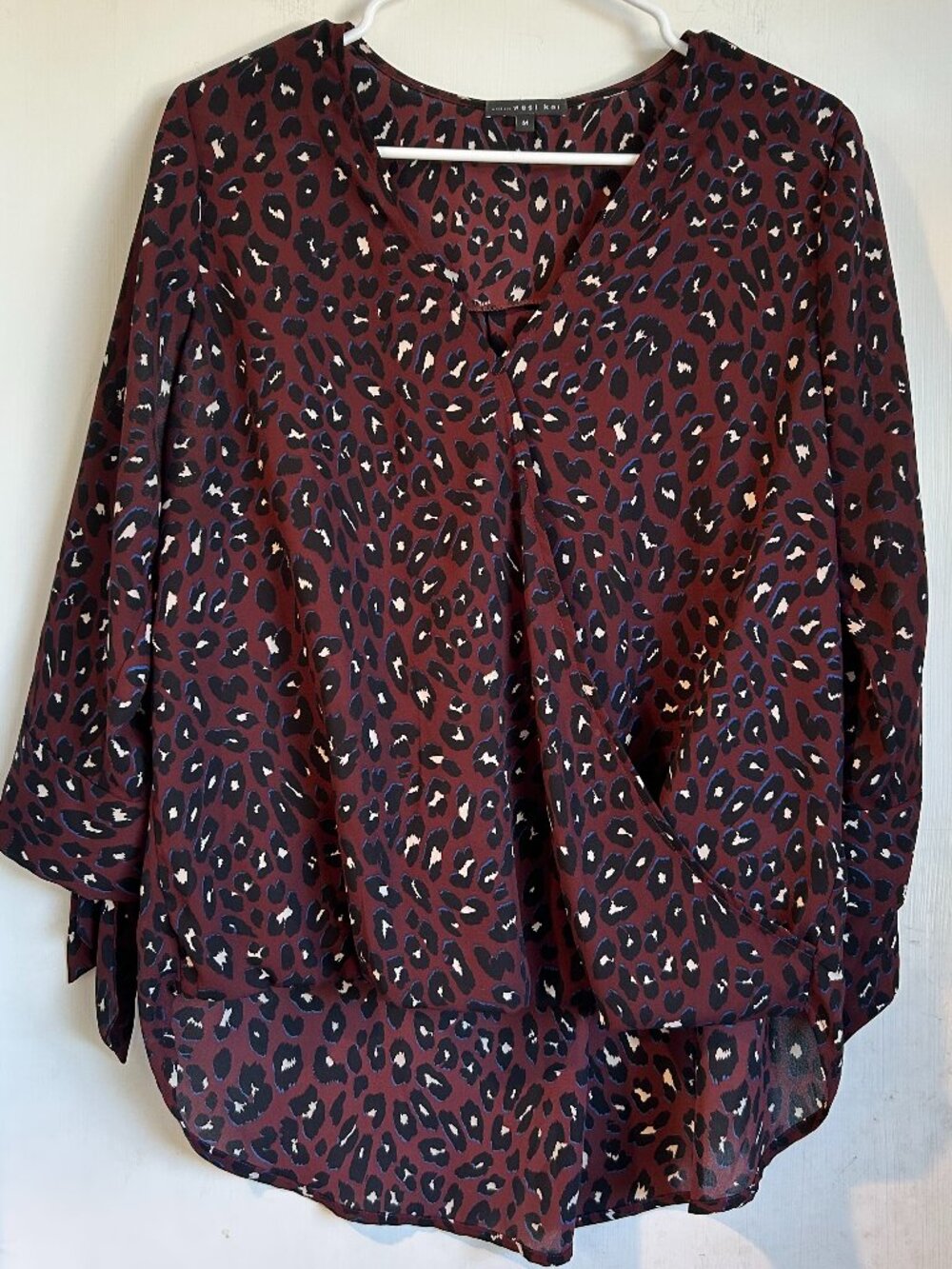 West Kei - Burgundy Leopard Print 3/4 Sleeve Blouse